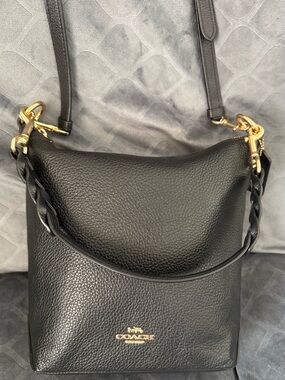 Coach Black Pebbled Leather Shoulder Bag with Gold Hardware